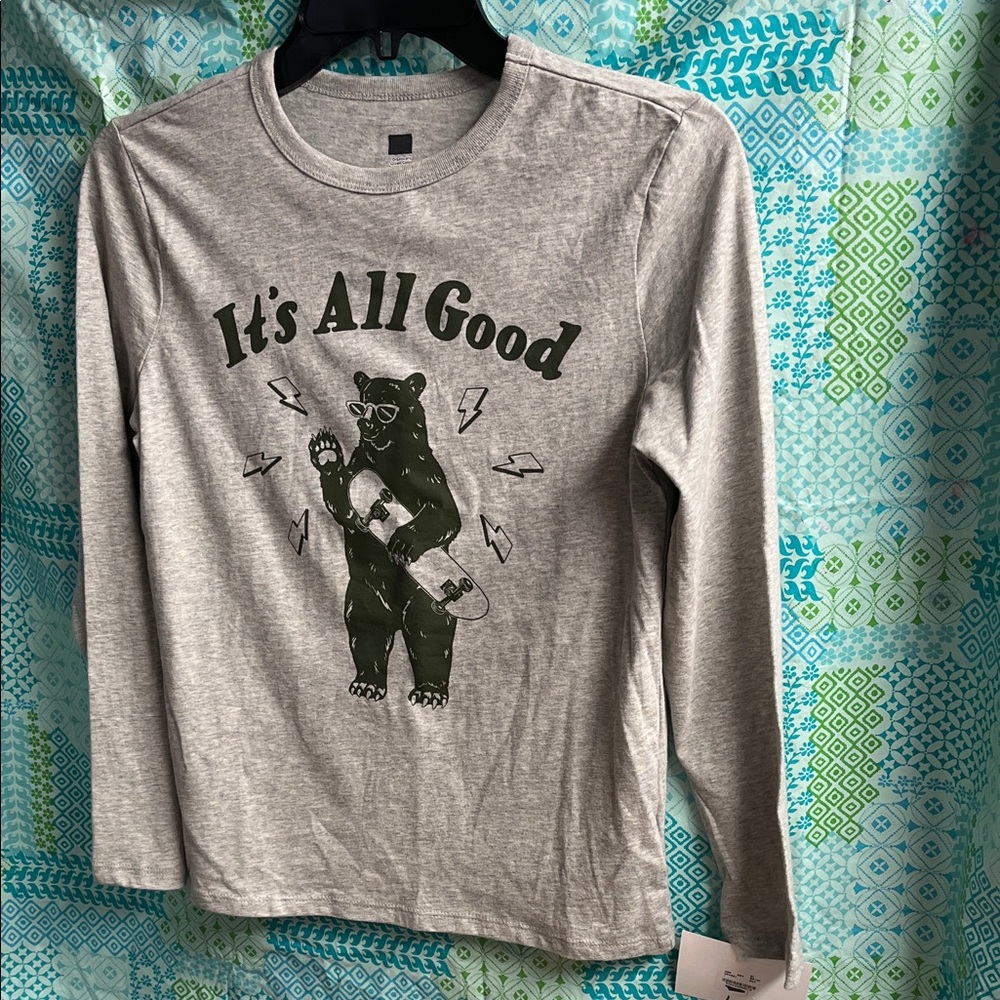 LG Kids Gray Long Sleeve Tee with Bear Graphic